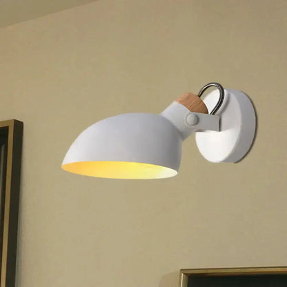 Modern black and cream adjustable wall sconce with white shade and wooden collar wall-mounted on Tampa Home & Garden Store