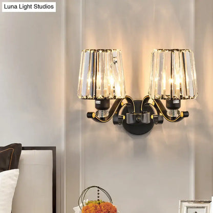 Black Crystal Two-Bulb Wall Sconce Decorbites with black metal arms and crystal shades on Tampa Home & Garden Store