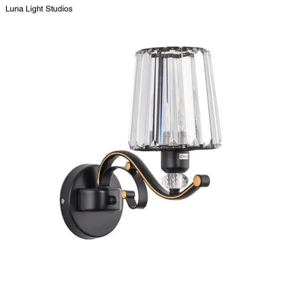 Black Crystal Two-Bulb Wall Sconce with crystal shade and curved black arm by Decorbites on Tampa Home & Garden Store