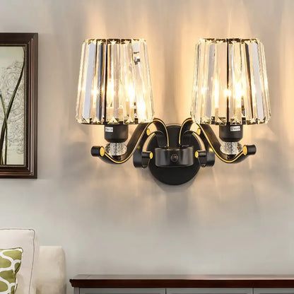 Black Crystal Two-Bulb Wall Sconce by Decorbites, black metal with crystal prisms on Tampa Home & Garden Store