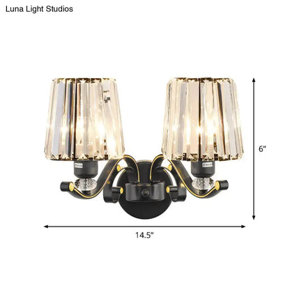 Black Crystal Two-Bulb Wall Sconce with metal base and crystal prism shades Decorbites on Tampa Home & Garden Store