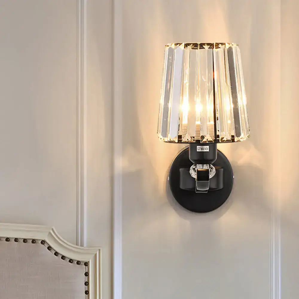 Black Crystal Two-Bulb Wall Sconce by Decorbites with crystal shade and black metal backplate on Tampa Home & Garden Store