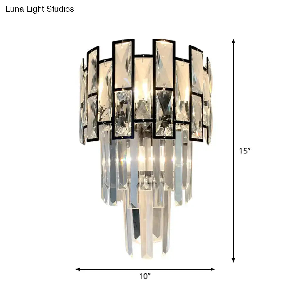 Black Crystal Embedded Sconce by Decorbites; crystal prism wall light with a black frame on Tampa Home & Garden Store