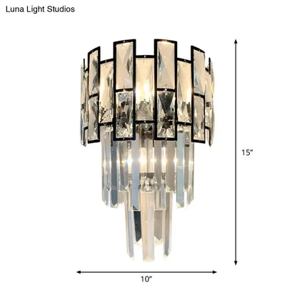 Black Crystal Embedded Sconce by Decorbites; crystal prism wall light with a black frame on Tampa Home & Garden Store