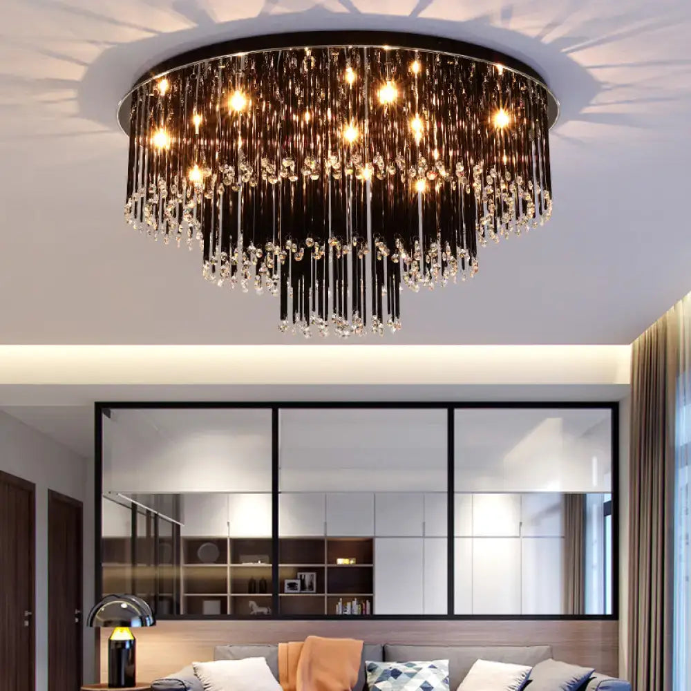 Black Crystal Bedroom Chandelier with circular black frame and crystal drops by Decorbites on Tampa Home & Garden Store