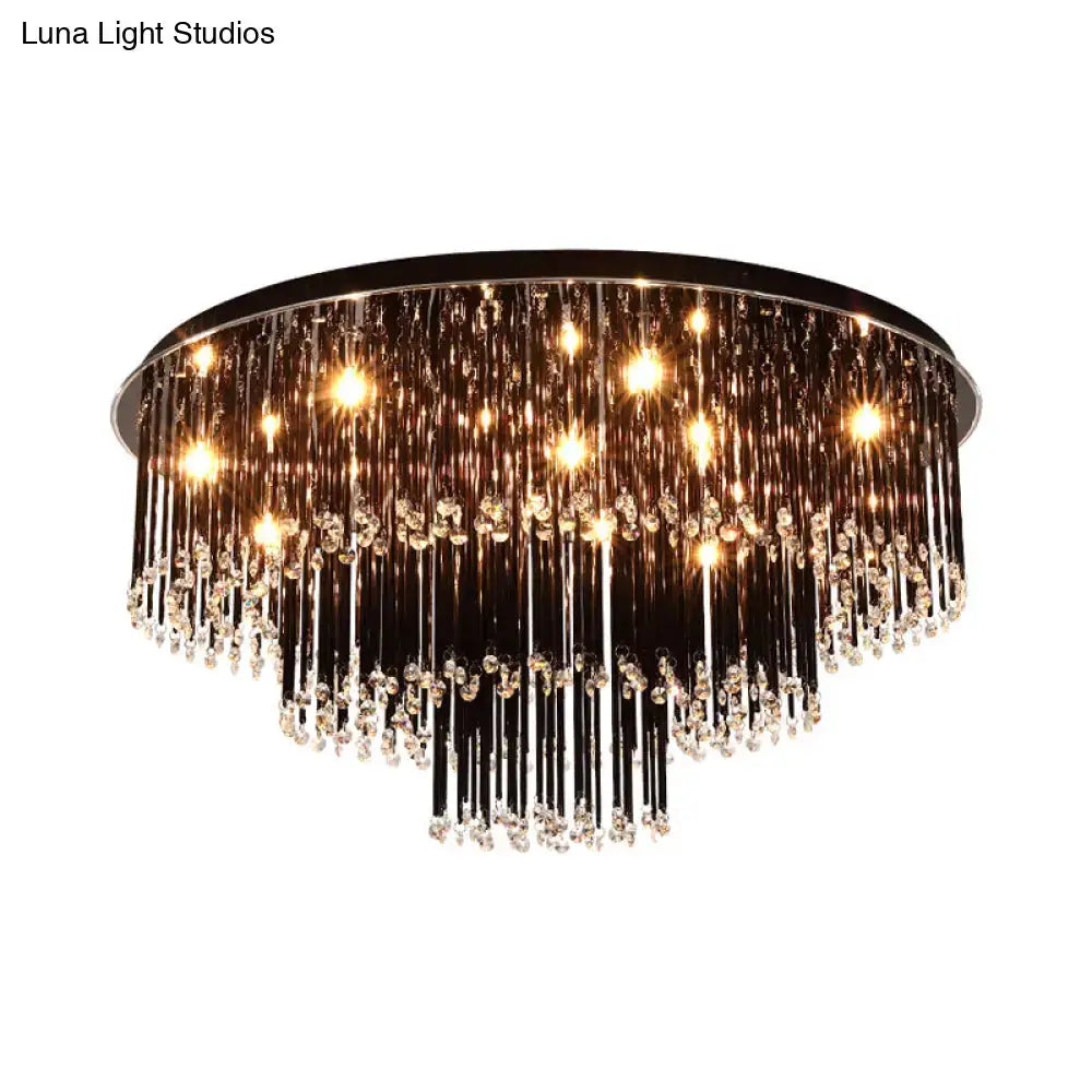 Decorbites Black Crystal Bedroom Chandelier, round metal ceiling mount with crystal strands on Tampa Home & Garden Store