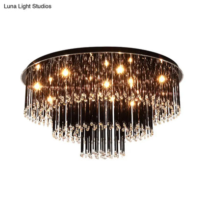 Decorbites Black Crystal Bedroom Chandelier, round metal ceiling mount with crystal strands on Tampa Home & Garden Store