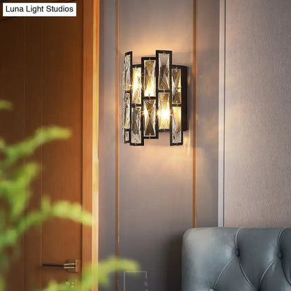 Black crystal half-cylinder block sconce by Decorbites, geometric wall light on Tampa Home & Garden Store