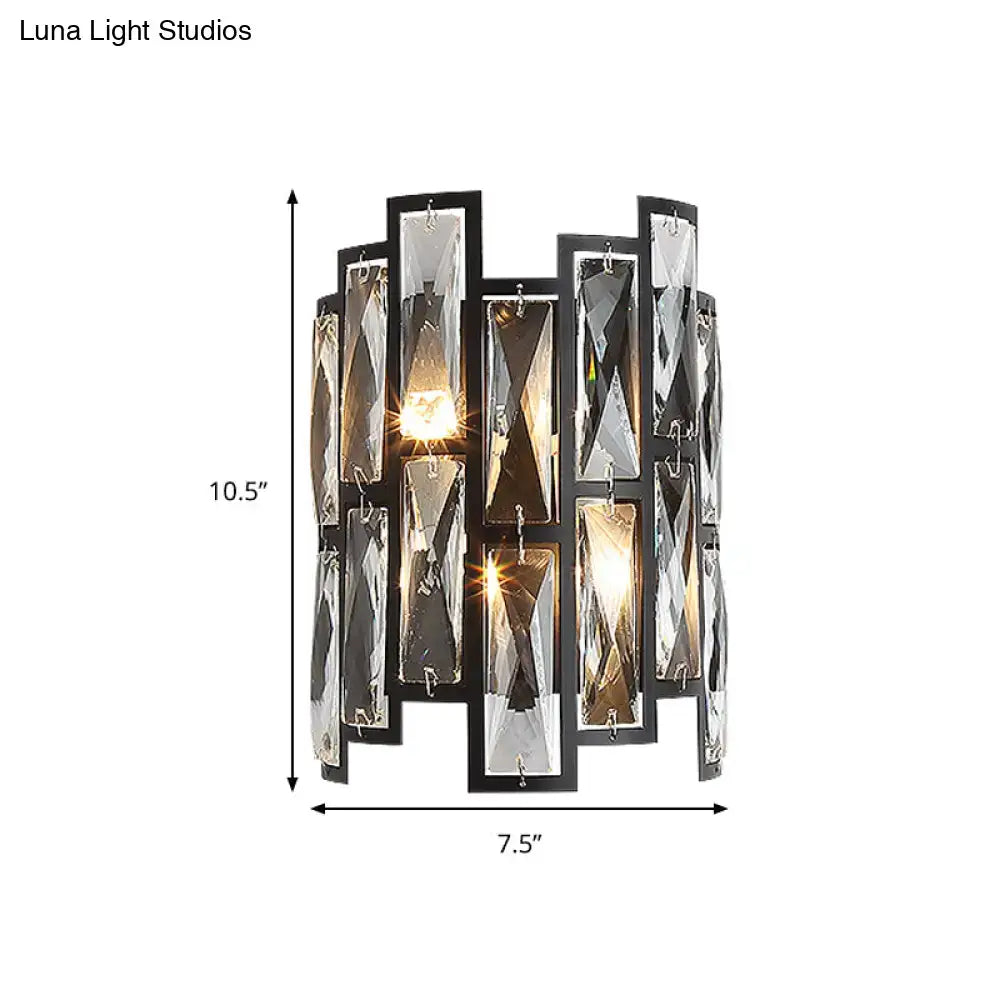 Decorbites Black Crystal Half-Cylinder Sconce with black metal frame and hanging prisms on Tampa Home & Garden Store