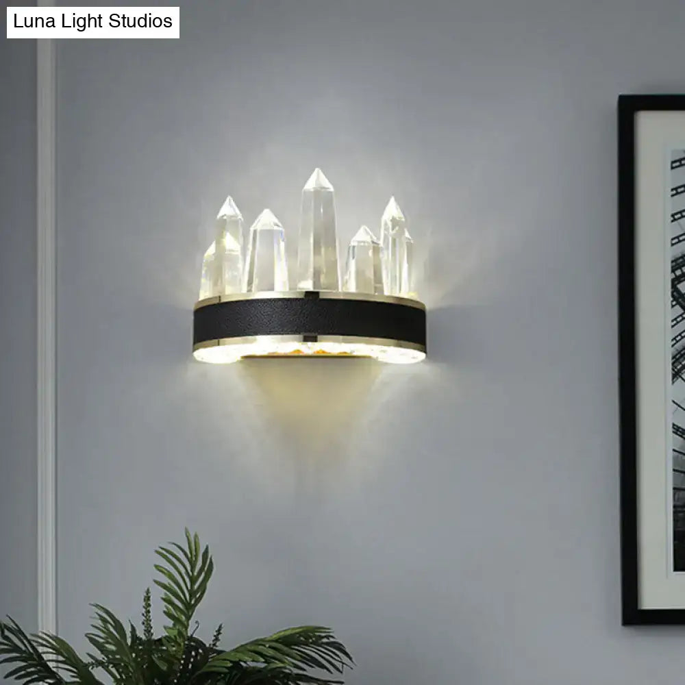 Black Icicle Wall Light sconce with clear crystal prisms atop a black metal band Decorbites on Tampa Home & Garden Store
