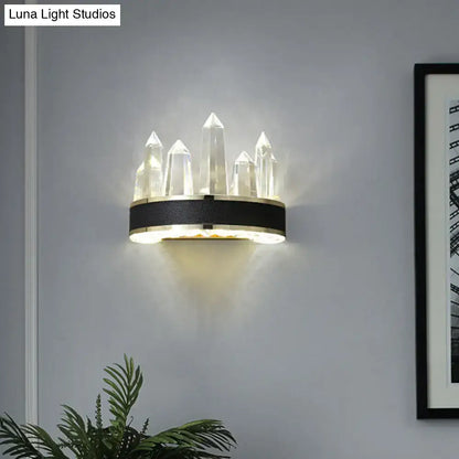 Black Icicle Wall Light sconce with clear crystal prisms atop a black metal band Decorbites on Tampa Home & Garden Store