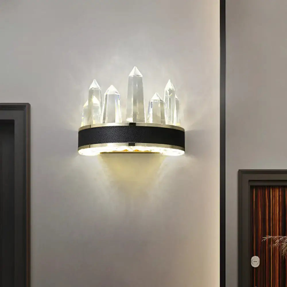 Black Icicle Wall Light with clear crystal prisms and brass accent, Decorbites on Tampa Home & Garden Store