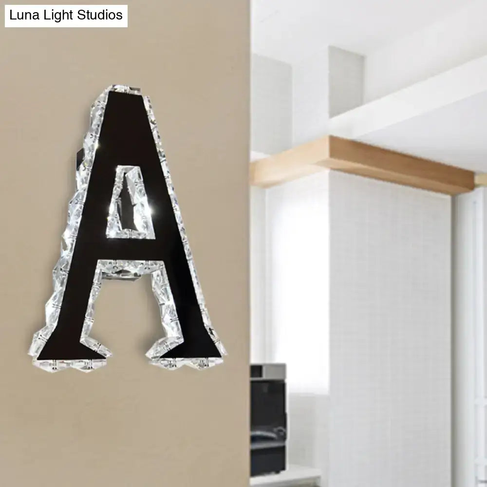 Black Crystal Letter A Sconce with crystal trim by Decorbites on wall on Tampa Home & Garden Store