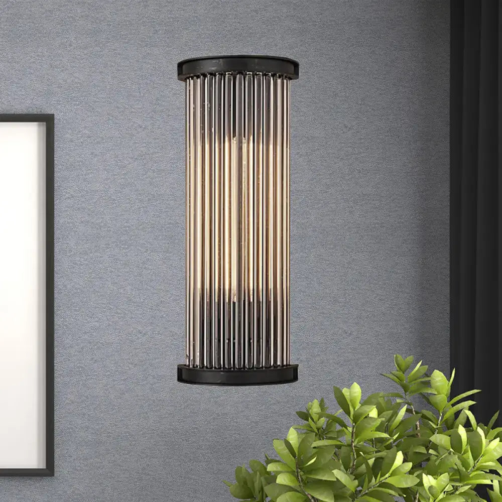 Black crystal rod wall lamp with vertical glass tubes, warm glow, black finish, Decorbites on Tampa Home & Garden Store