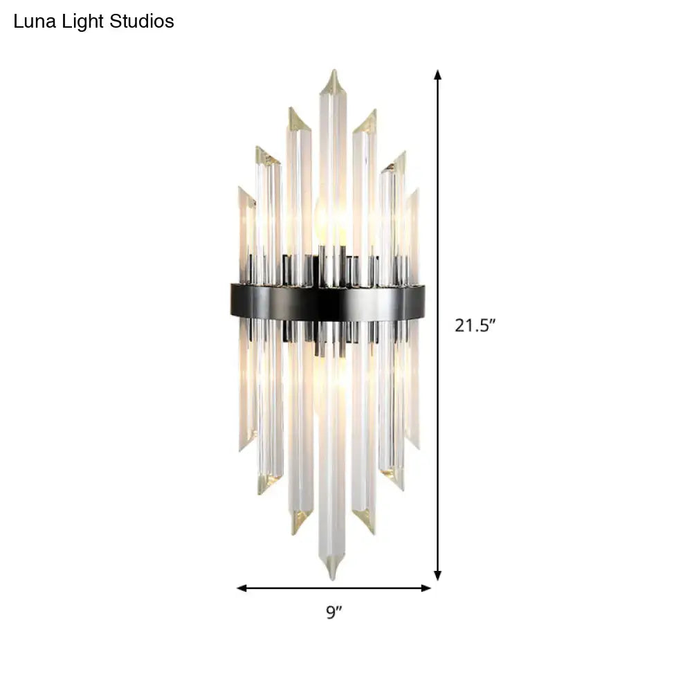 Black crystal mini wall lamp with prisms around a black band by Decorbites 21.5in x 9in on Tampa Home & Garden Store