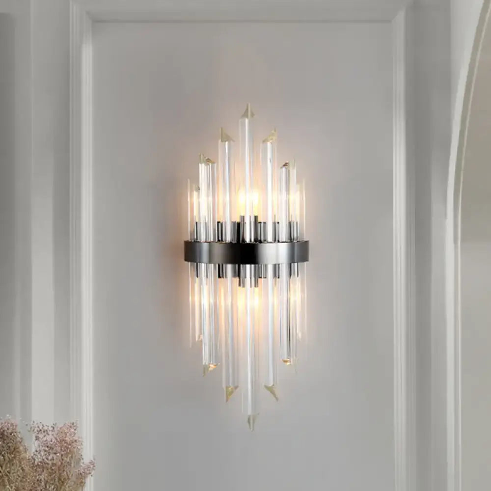 Black Crystal Mini Wall Lamp by Decorbites, black metal sconce with glass prisms and glow on Tampa Home & Garden Store