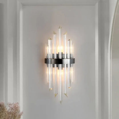 Black Crystal Mini Wall Lamp by Decorbites, black metal sconce with glass prisms and glow on Tampa Home & Garden Store