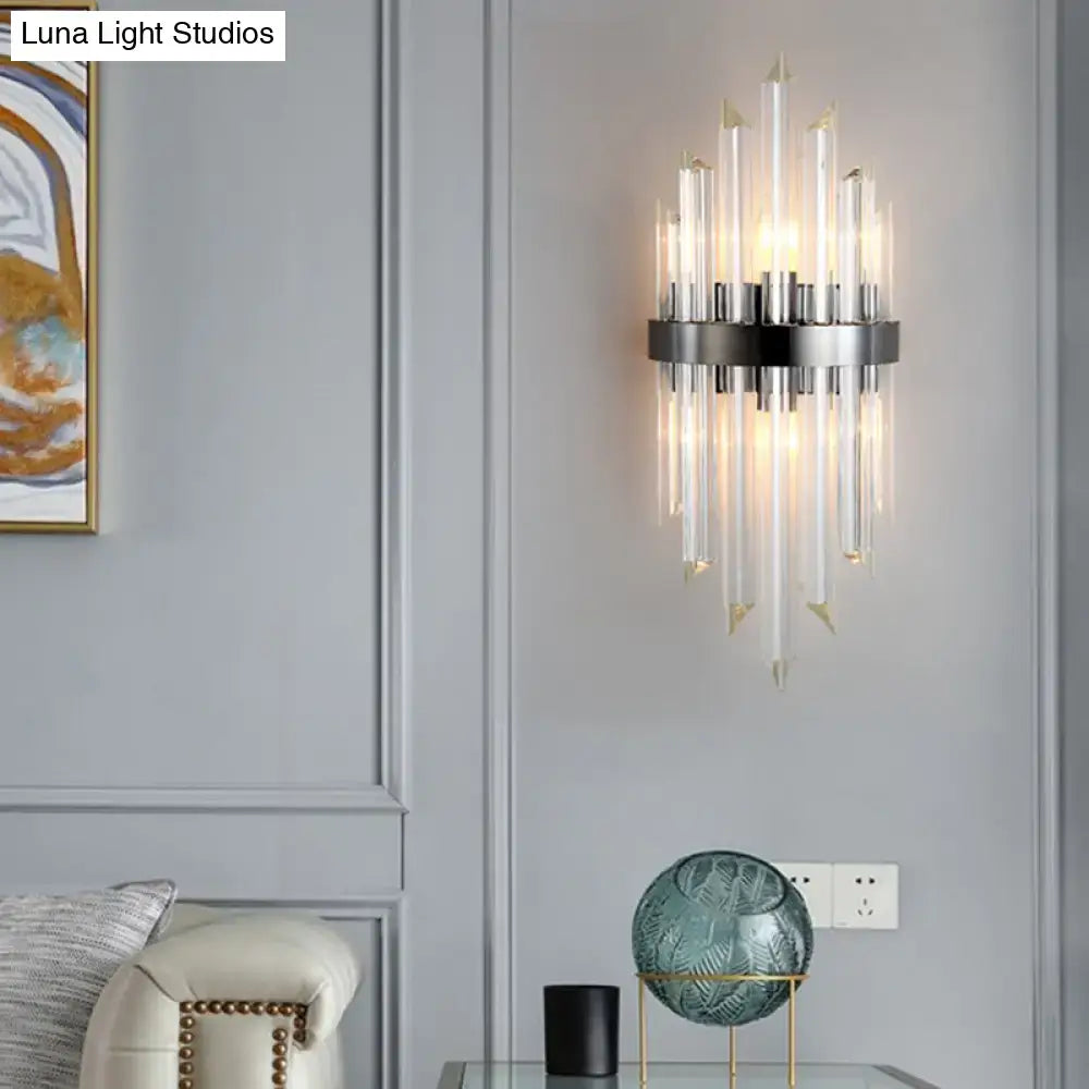 Black Crystal Mini Wall Lamp wall sconce with clear crystal rods and black metal ring on Tampa Home & Garden Store