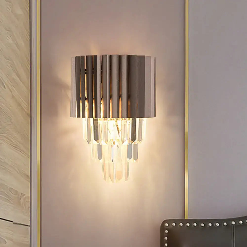 Black Tiered Crystal Sconce by Decorbites; wall-mounted with hanging crystal prisms on Tampa Home & Garden Store