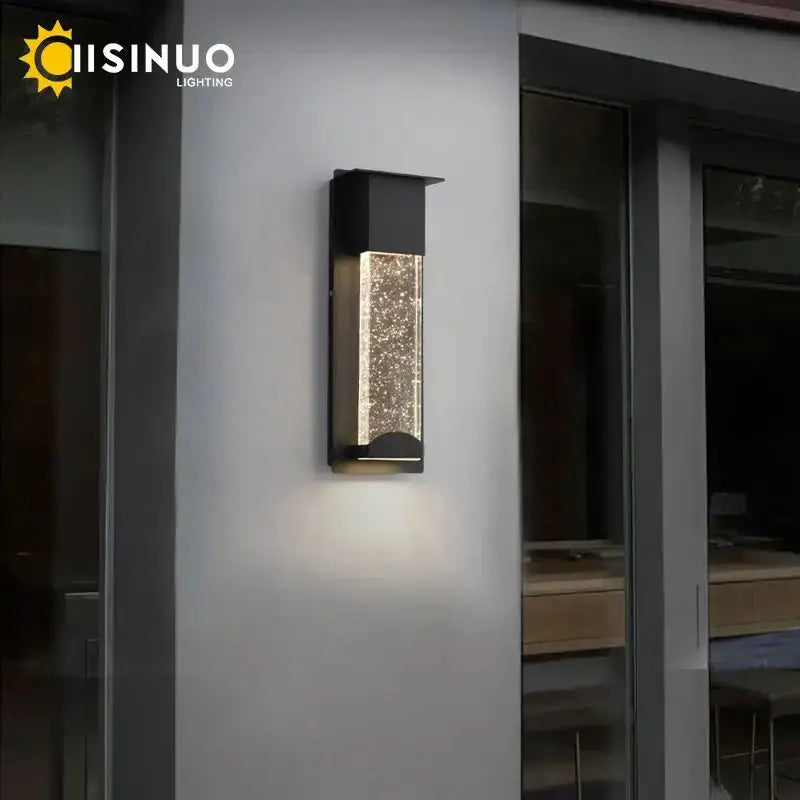 Decorbites modern black outdoor wall light with crystal panel and PIR motion sensor on Tampa Home & Garden Store
