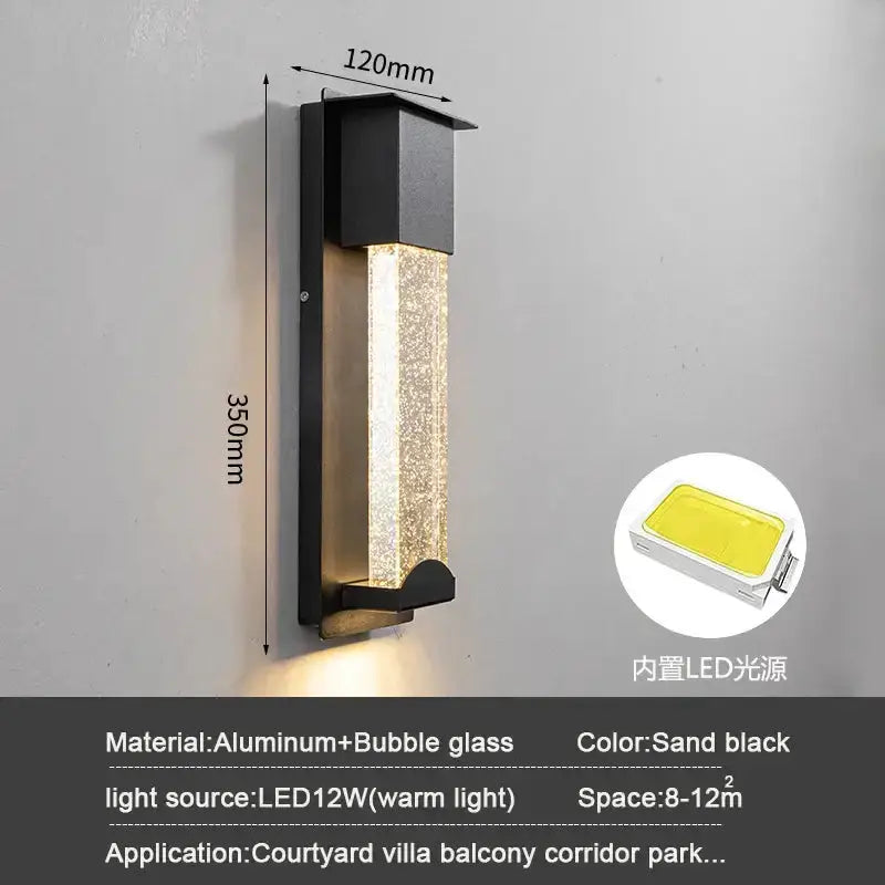 Modern black crystal outdoor wall light with PIR motion sensor, warm LED 12W by Decorbites on Tampa Home & Garden Store