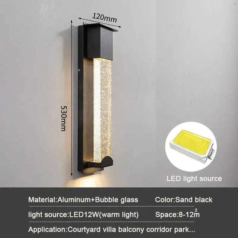 Black crystal outdoor wall light with PIR sensor, aluminum body, Decorbites LED 12W warm light on Tampa Home & Garden Store