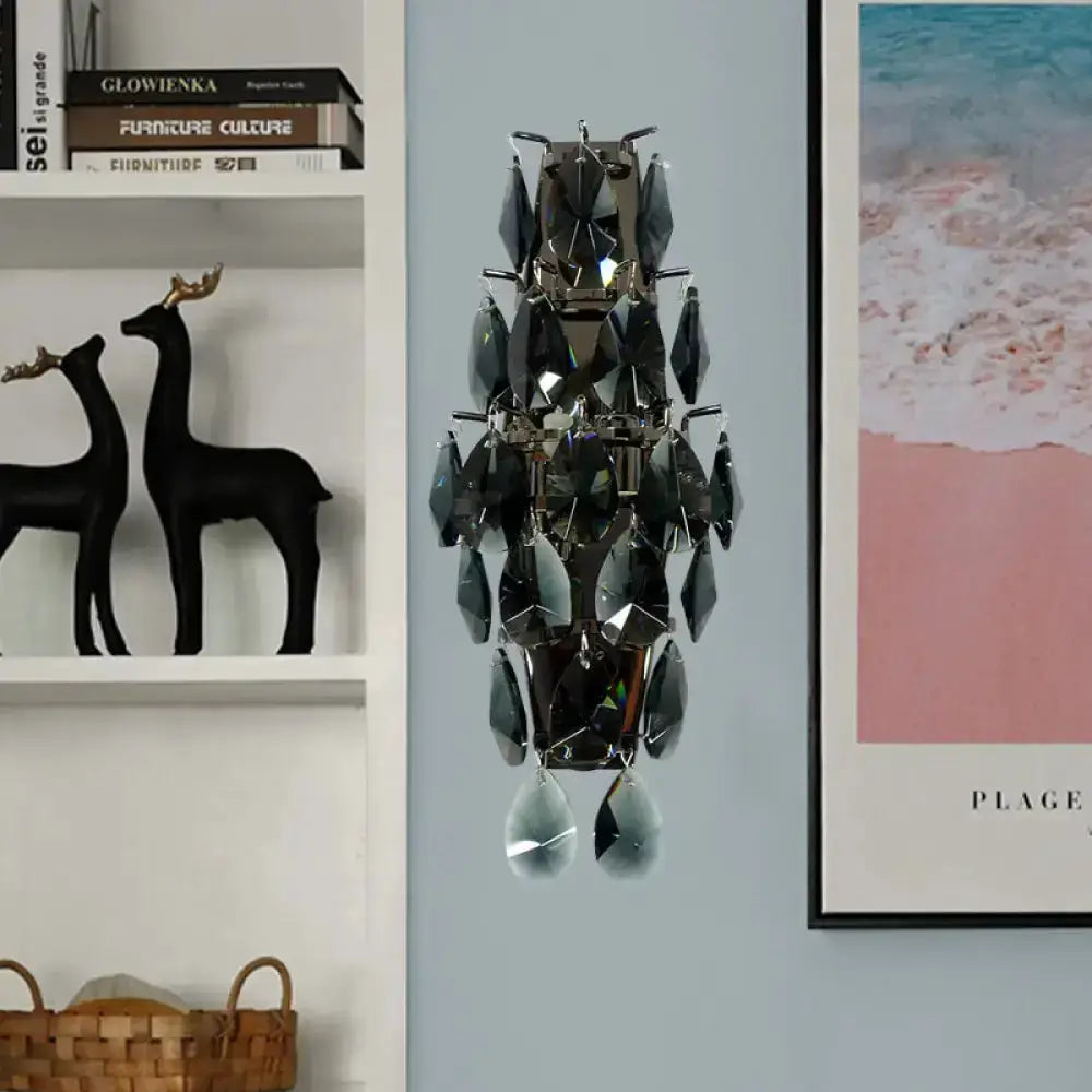 Modern Black Crystal Wall Sconce for Living Room