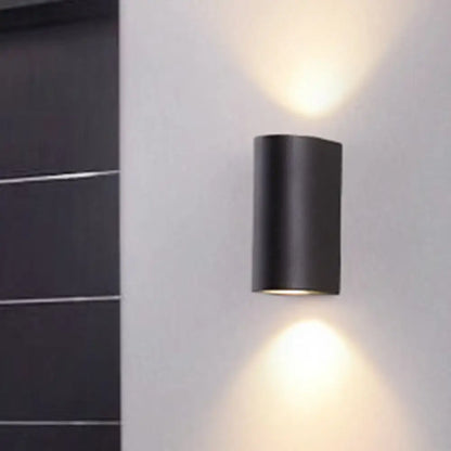 Black Cube LED Sconce by Decorbites; black metal wall light with upward and downward warm glow on Tampa Home & Garden Store