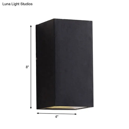 Black Cube LED Sconce, black metal wall light, 8in tall by 4in wide with warm LED glow on Tampa Home & Garden Store