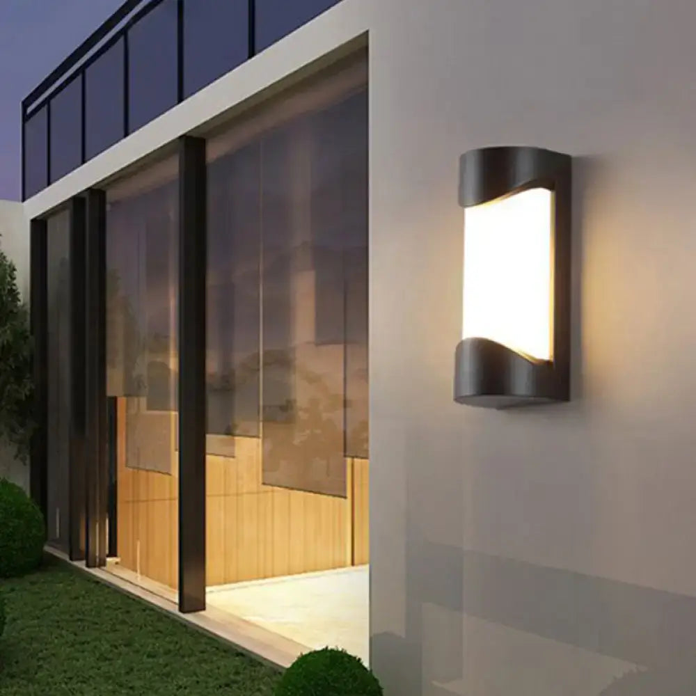 Black curved patio sconce, modern outdoor wall light with frosted glass by Decorbites on Tampa Home & Garden Store