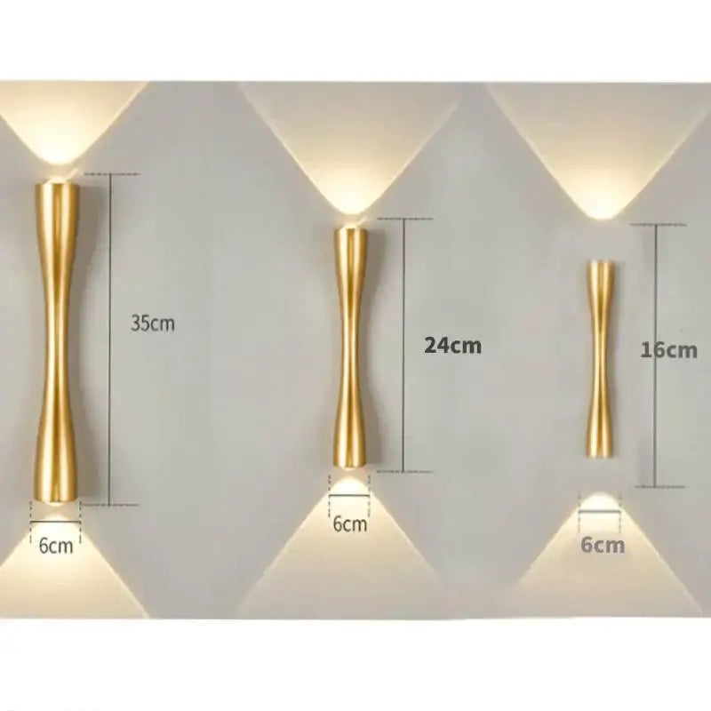 Black Curved IP65 Outdoor Wall Sconce trio mounted on a wall with size labels 35cm, 24cm, 16cm on Tampa Home & Garden Store