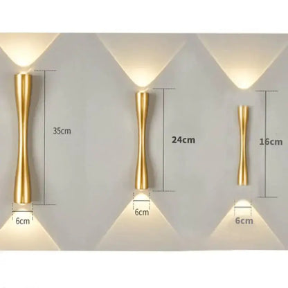 Black Curved IP65 Outdoor Wall Sconce trio mounted on a wall with size labels 35cm, 24cm, 16cm on Tampa Home & Garden Store