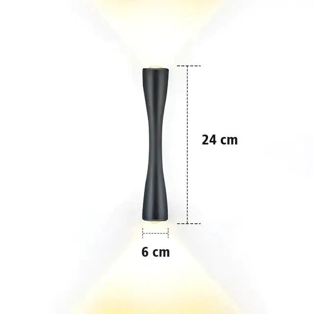Black curved IP65 outdoor wall sconce by Decorbites, 24 cm tall and 6 cm wide on Tampa Home & Garden Store