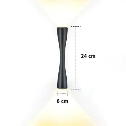 Black curved IP65 outdoor wall sconce by Decorbites, 24 cm tall and 6 cm wide on Tampa Home & Garden Store