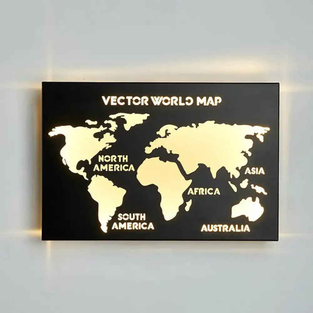 Black Deer Wall Sconce with illuminated world map cutout, black panel, Decorbites on Tampa Home & Garden Store