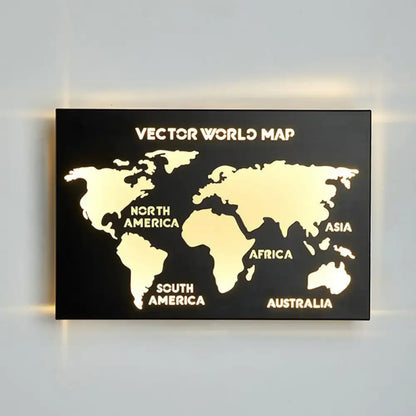 Black Deer Wall Sconce with illuminated world map cutout, black panel, Decorbites on Tampa Home & Garden Store