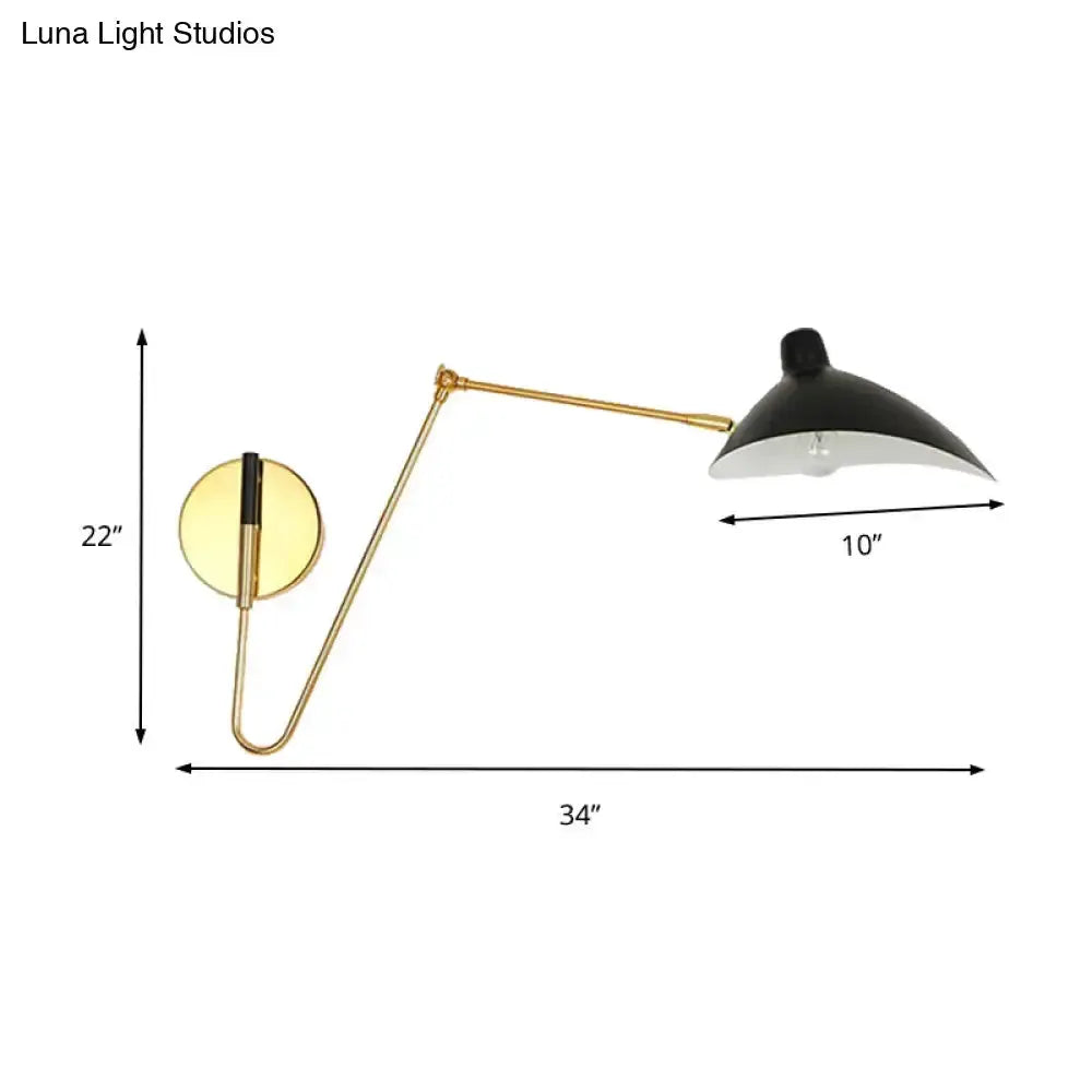 Modern black duckbill shade wall lamp with curved brass arm Decorbites bedroom sconce 34in reach on Tampa Home & Garden Store
