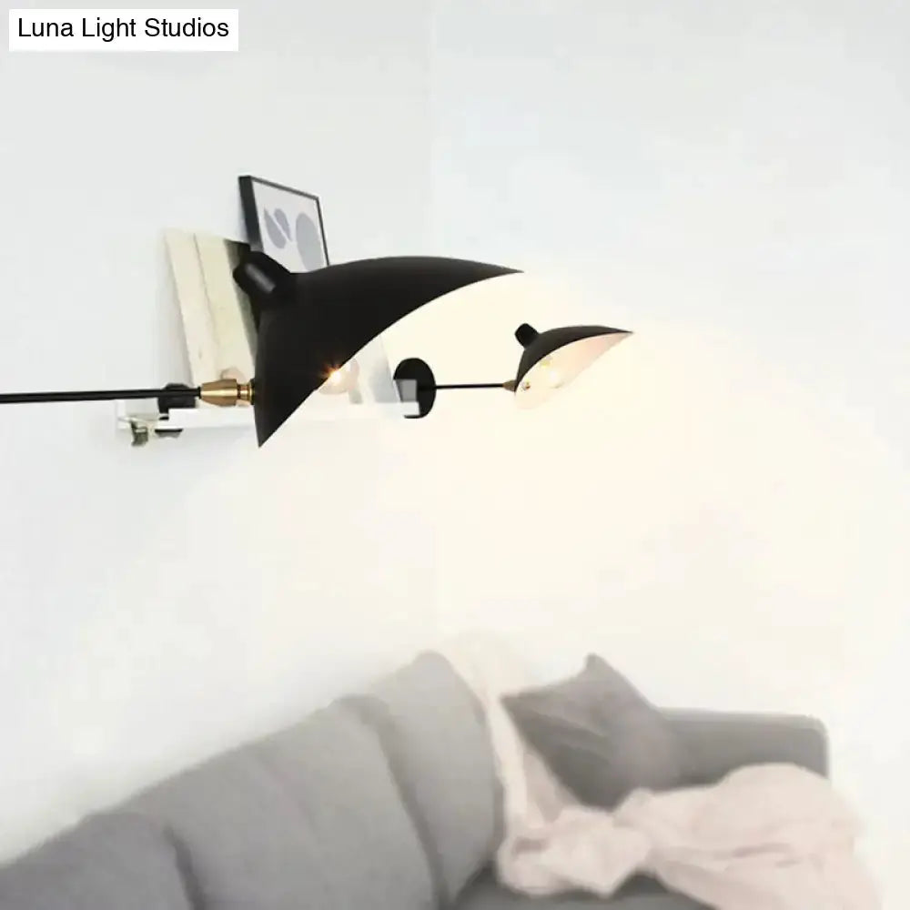Modern black duckbill shade wall lamp with curved arm, 2-light bedroom sconce by Decorbites on Tampa Home & Garden Store