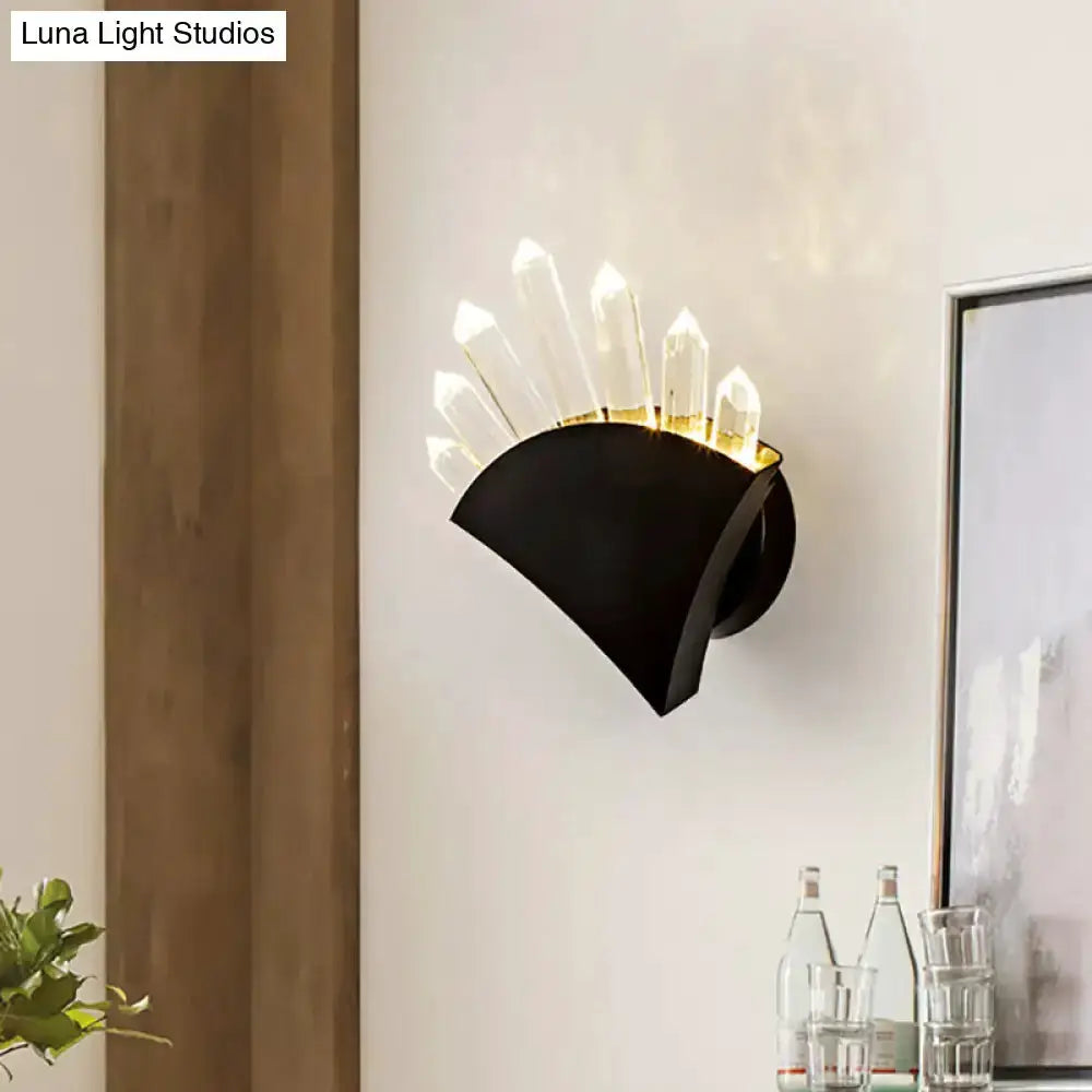 Modern black crystal wall sconce by Decorbites with curved shade and crystal prisms on Tampa Home & Garden Store