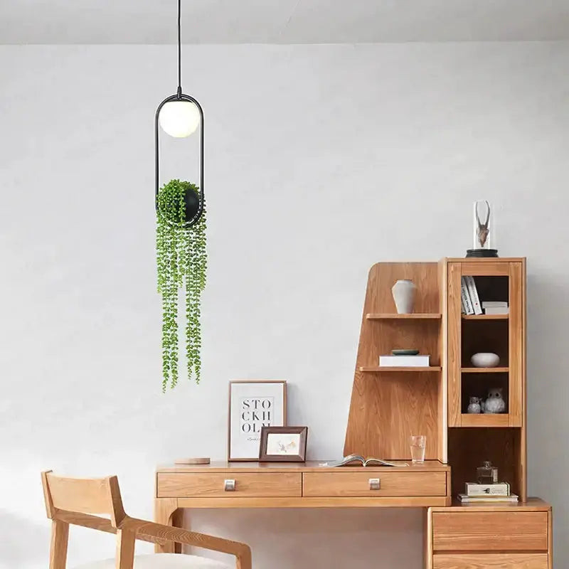 Modern black flower pot pendant light with hanging greenery planter decor Decorbites on Tampa Home & Garden Store