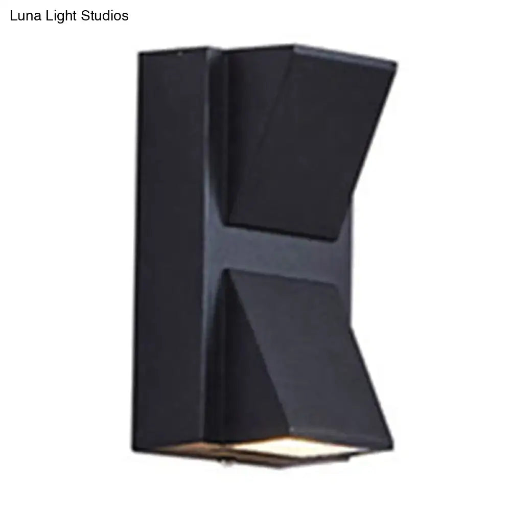 Black metal outdoor patio two-light wall sconce with angular geometric silhouette on Tampa Home & Garden Store
