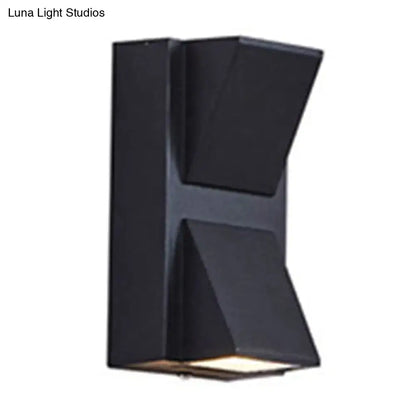 Black metal outdoor patio two-light wall sconce with angular geometric silhouette on Tampa Home & Garden Store
