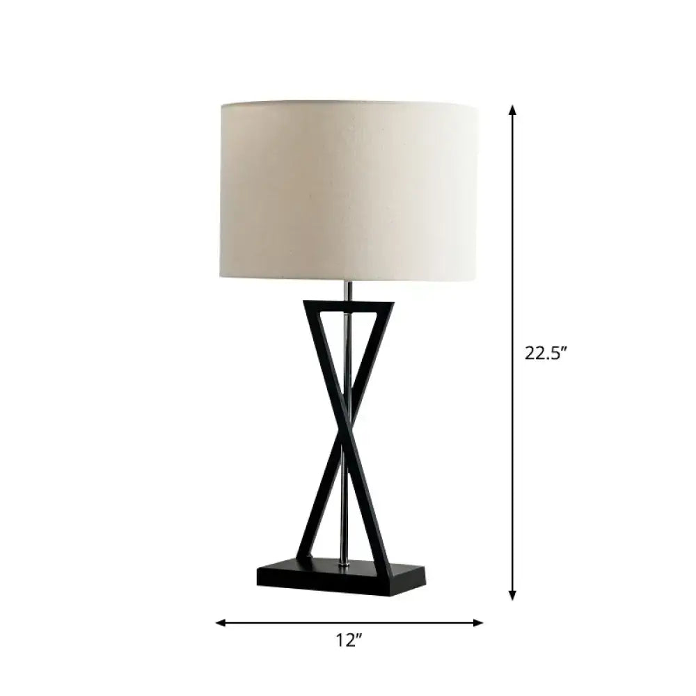 Black Nightstand Drum Lamp by Decorbites with geometric black metal base and beige drum shade on Tampa Home & Garden Store