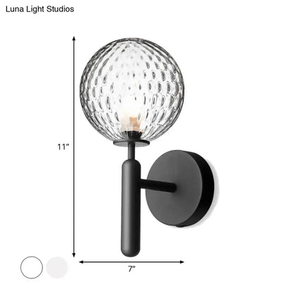 Black Glass Globe Lamp wall sconce by Decorbites with textured glass globe and black metal arm on Tampa Home & Garden Store