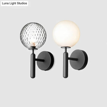 Black Glass Globe Lamp pair Decorbites; textured clear and frosted white globes on metal mounts on Tampa Home & Garden Store
