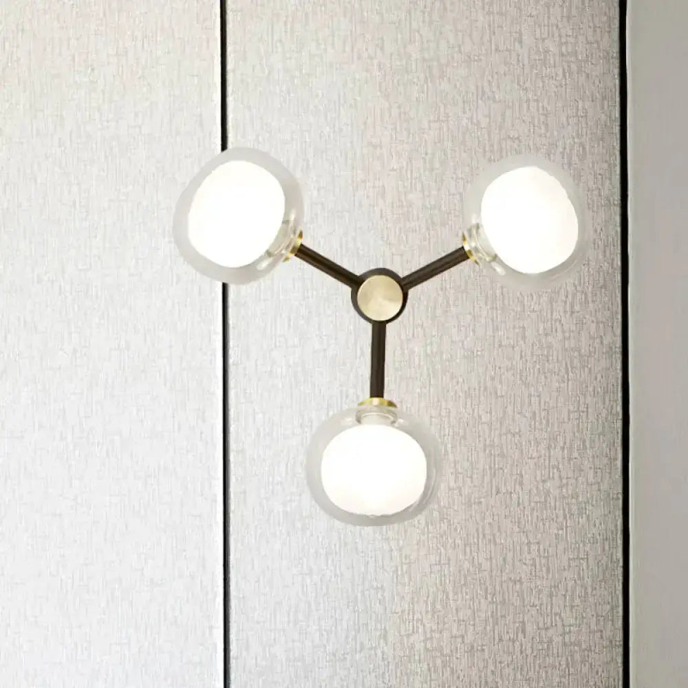 Modern black & gold 3-head glass shade wall lamp with frosted globes Decorbites on Tampa Home & Garden Store