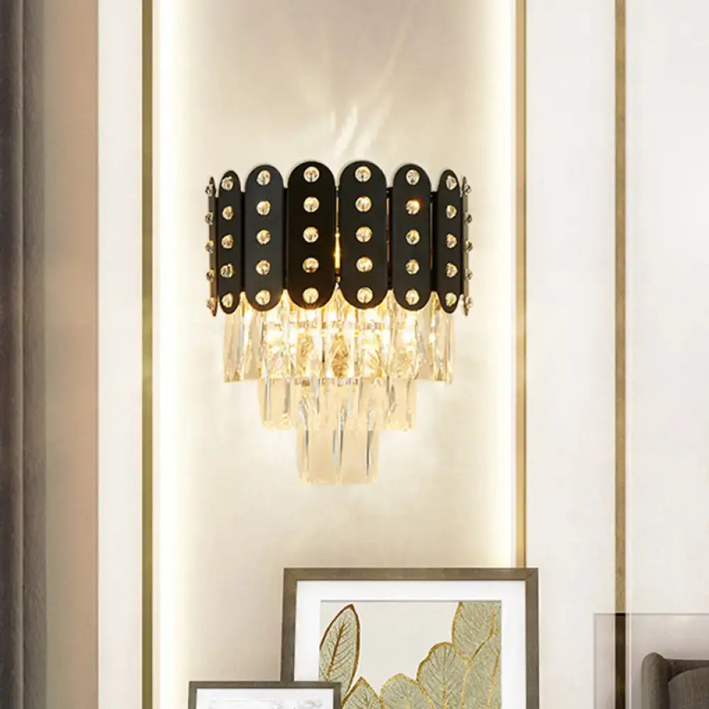 Black Crystal Three-Tier Faceted Wall Light by Decorbites with hanging prisms on Tampa Home & Garden Store