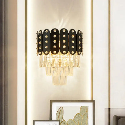 Black Crystal Three-Tier Faceted Wall Light by Decorbites with hanging prisms on Tampa Home & Garden Store