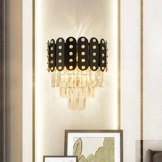 Black Crystal Three-Tier Faceted Wall Light by Decorbites with hanging prisms on Tampa Home & Garden Store