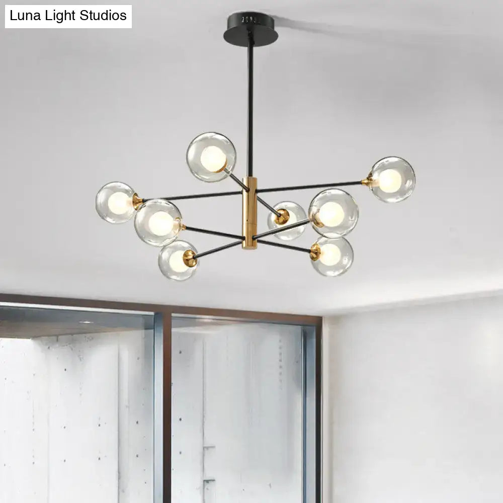Black Glass Sputnik Eight-Arm Chandelier with black arms, brass hub, glass globe bulbs on Tampa Home & Garden Store